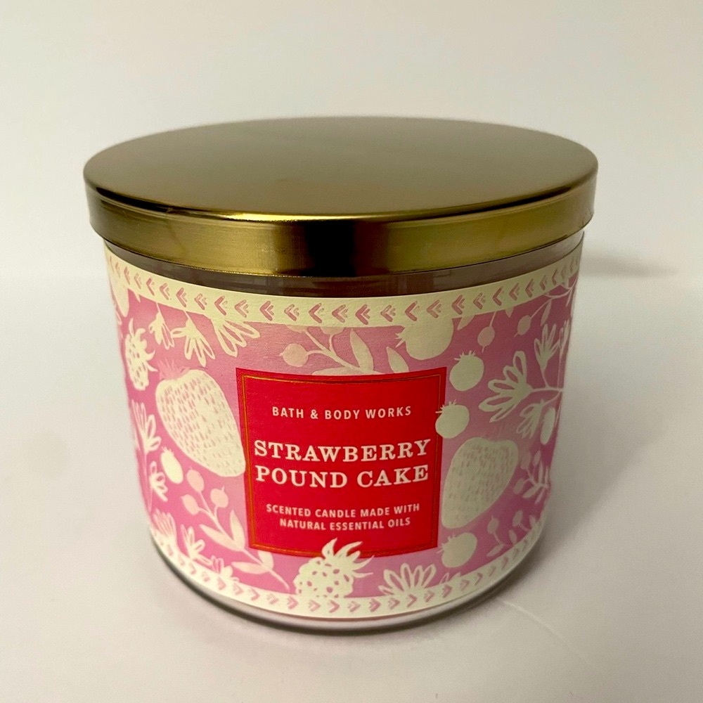 Bath & Body Works Strawberry Pound Cake Scented Three Wick Candle - 14.5 oz